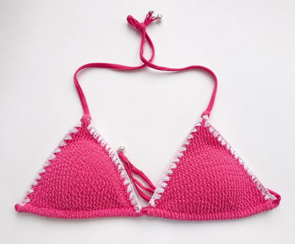 NWT Bebe Textured Rib Triangle Bikini Top | Hot Pink | Size Small